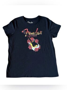 FENDER GUITAR red rose electric guitar black T-shirt from TORRID size 0 (L/12)